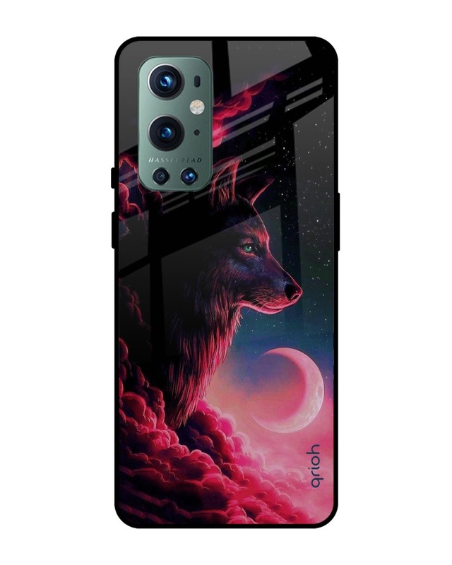 Shop Moon Wolf Printed Premium Glass Cover For OnePlus 9 Pro (Impact Resistant, Matte Finish)-Front