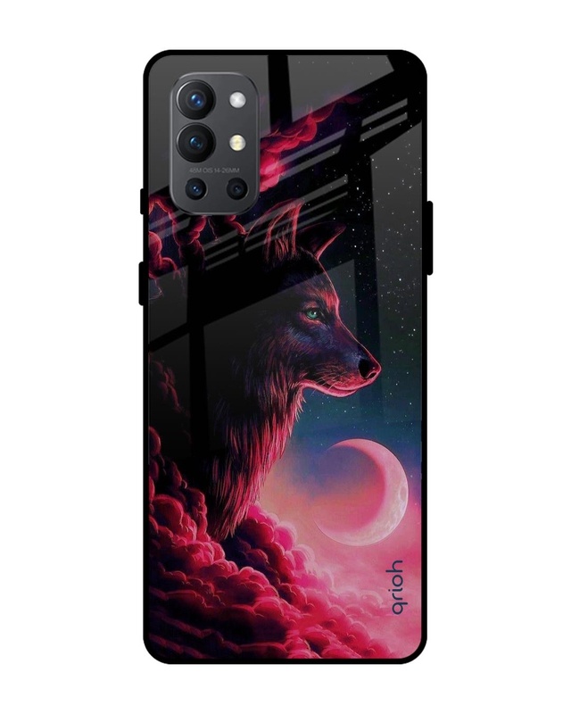 Shop Moon Wolf Printed Premium Glass Cover For OnePlus 9R (Impact Resistant, Matte Finish)-Front