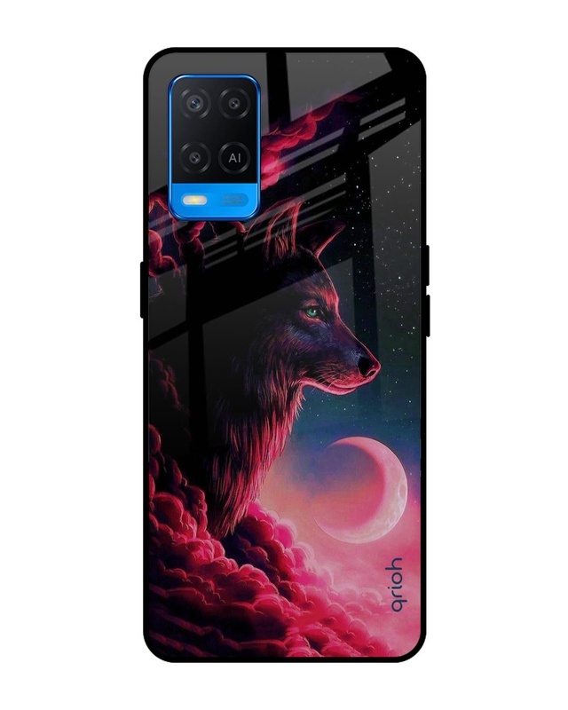 Shop Moon Wolf Printed Premium Glass Cover For Oppo A54 (Impact Resistant, Matte Finish)-Front