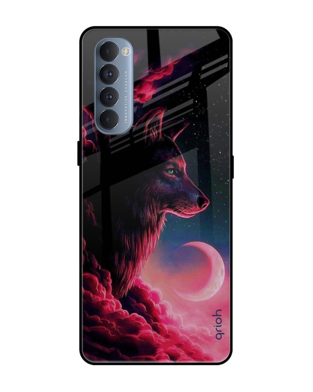 Shop Moon Wolf Printed Premium Glass Cover For Oppo Reno 4 Pro (Impact Resistant, Matte Finish)-Front