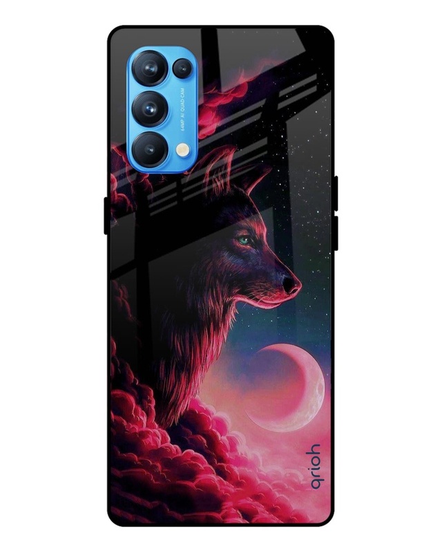 Shop Moon Wolf Printed Premium Glass Cover For Oppo Reno 5 Pro (Impact Resistant, Matte Finish)-Front