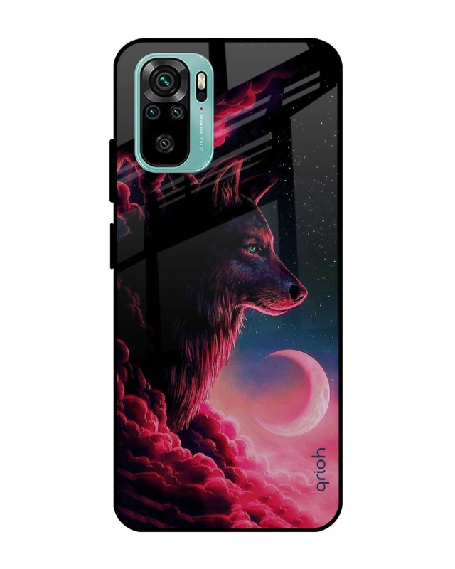 Shop Moon Wolf Printed Premium Glass Cover For Xiaomi Redmi Note 10 (Impact Resistant, Matte Finish)-Front