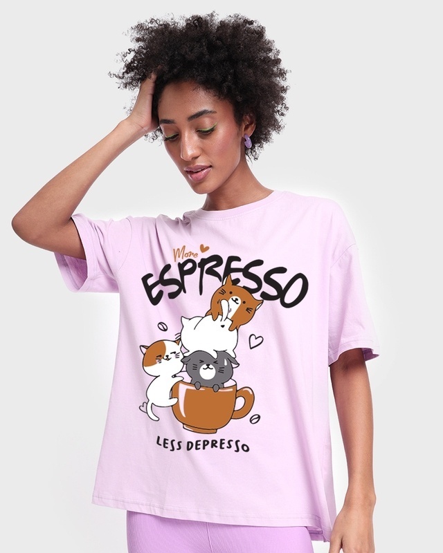 Shop Women's Purple More Espresso,Less Depresso Graphic Printed Oversized T-shirt-Front