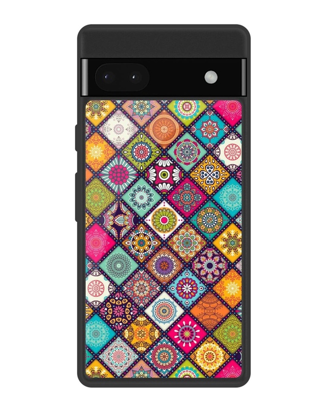 Shop Multicolor Mandala Premium Glass Case for Google Pixel 6a (Shock Proof, Scratch Resistant)-Front