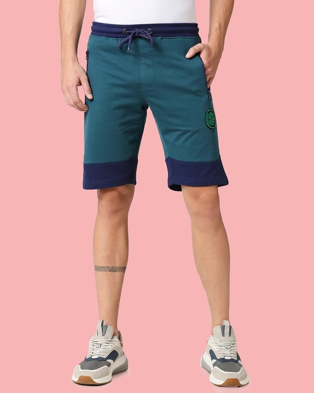 Shop Men's Blue Fashion Collabs Zipper Shorts-Front