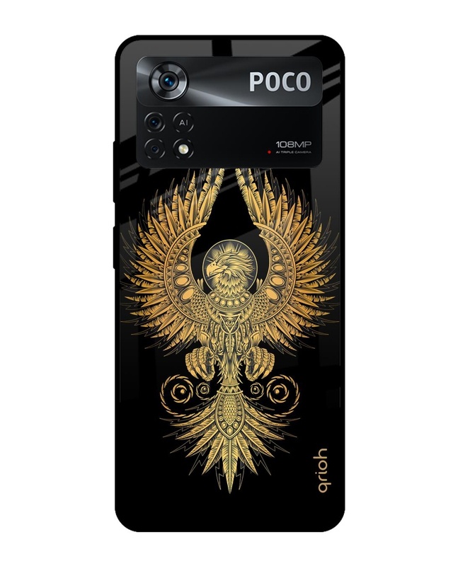 Shop Mythical Phoenix Art Printed Premium Glass Cover for Poco X4 Pro 5G (Shock Proof, Scratch Resistant)-Front