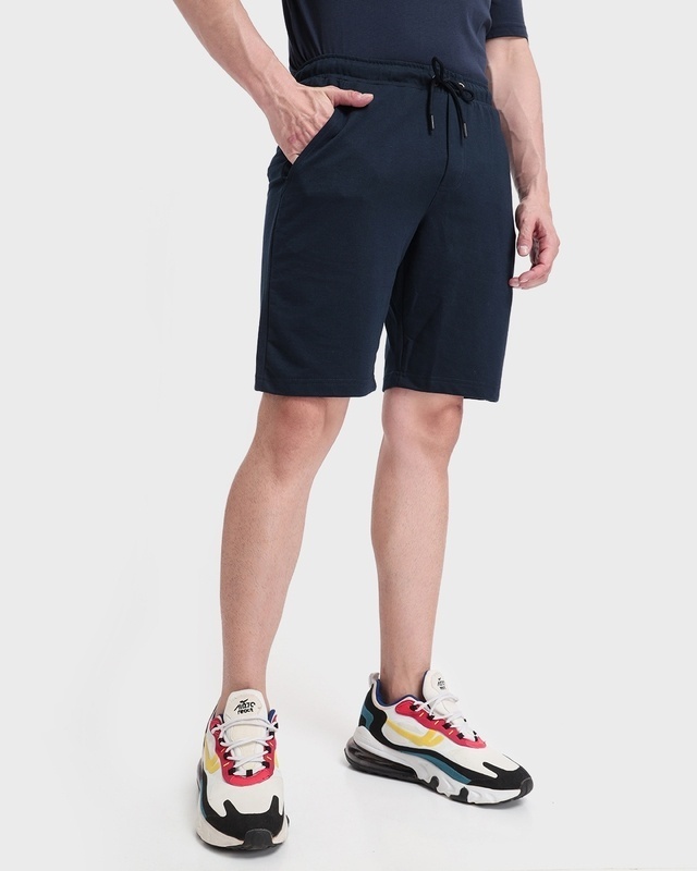 Shop Navy Blue Casual Shorts-Front