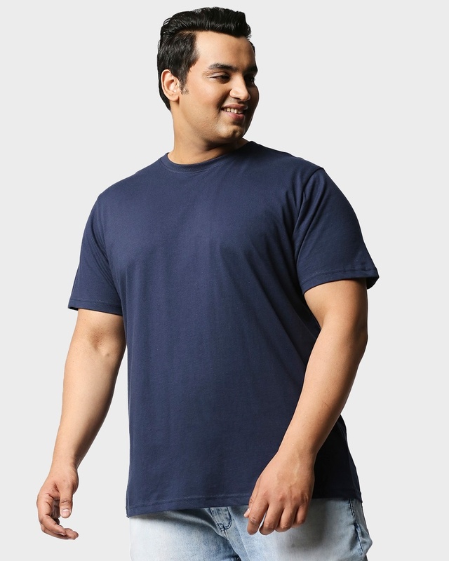 Shop Navy Blue Half Sleeve Plus Size T-Shirt-Front