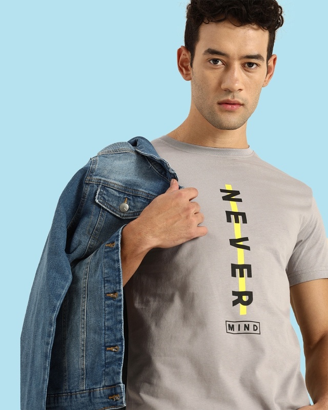 Shop Never Mind Stripe Half Sleeve T-Shirt Meteor Grey-Front