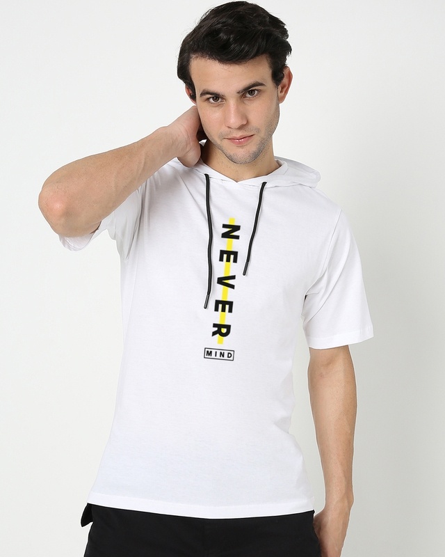Shop Men's White Never Mind Stripe Oversized Hoodie T-shirt-Front