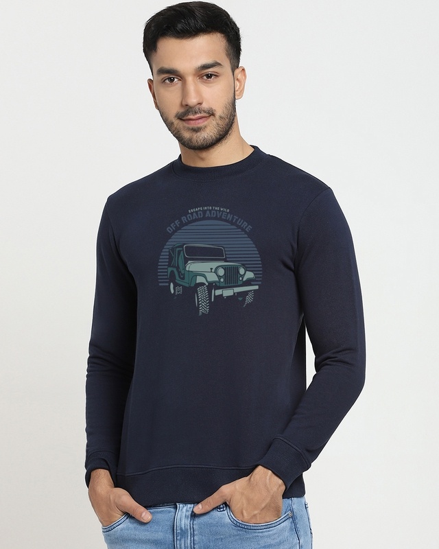 Shop Men's Blue Off Road Jeep Graphic Printed Sweatshirt-Front