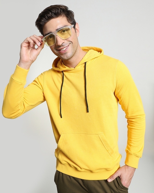 Shop Men's Old Gold Yellow Hoodie-Front