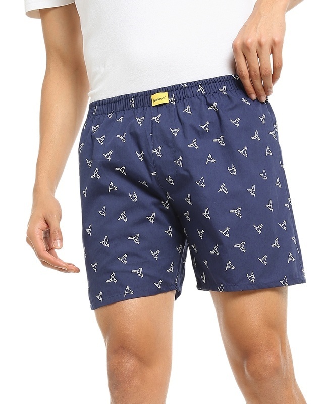 Shop Men's Blue Origami Birds All Over Printed Boxers-Front