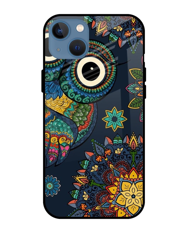 Shop Owl Art Printed Premium Glass Cover For iPhone 13 (Impact Resistant, Matte Finish)-Front