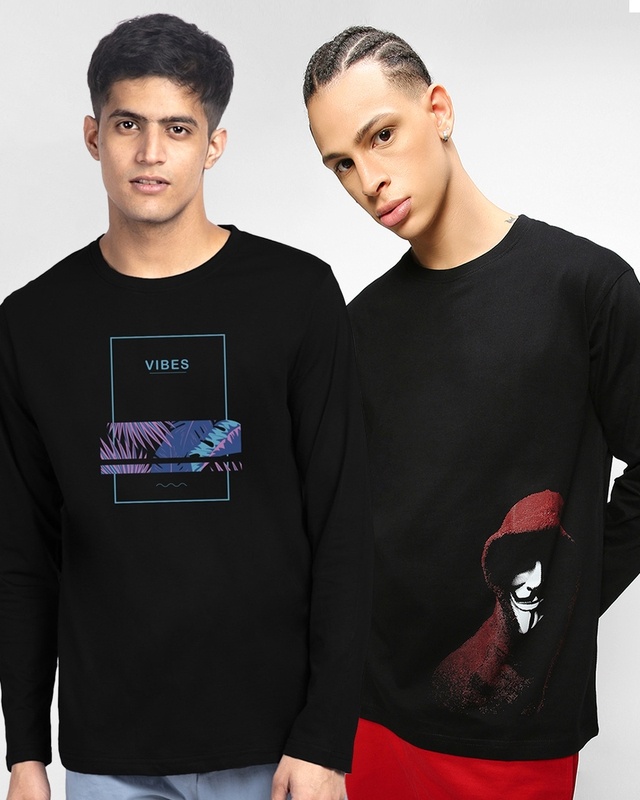 Shop Pack of 2 Men's Black Printed T-shirts-Front