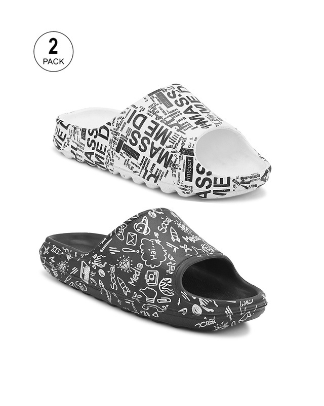 Pack of 2 Men's Black & White Typography Sliders