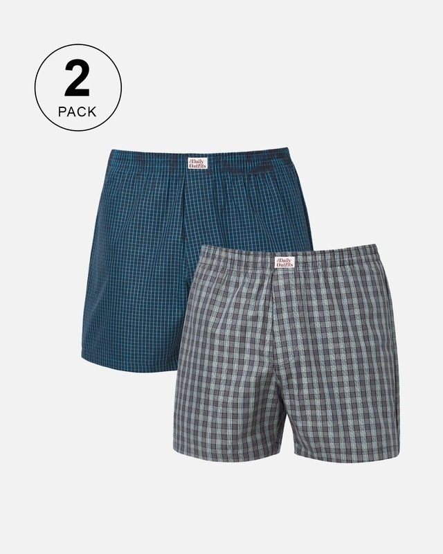 Shop Pack of 2 Men's Blue Checked Boxers-Front