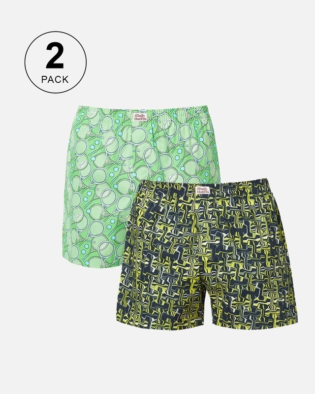 Shop Pack of 2 Men's Green & Blue All Over Printed Boxers-Front