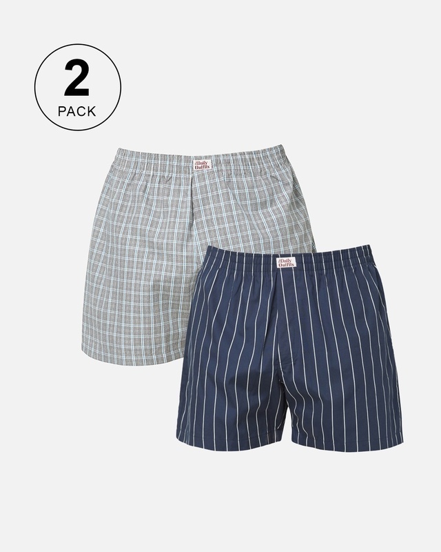 Shop Pack of 2 Men's Grey & Blue Striped Boxers-Front