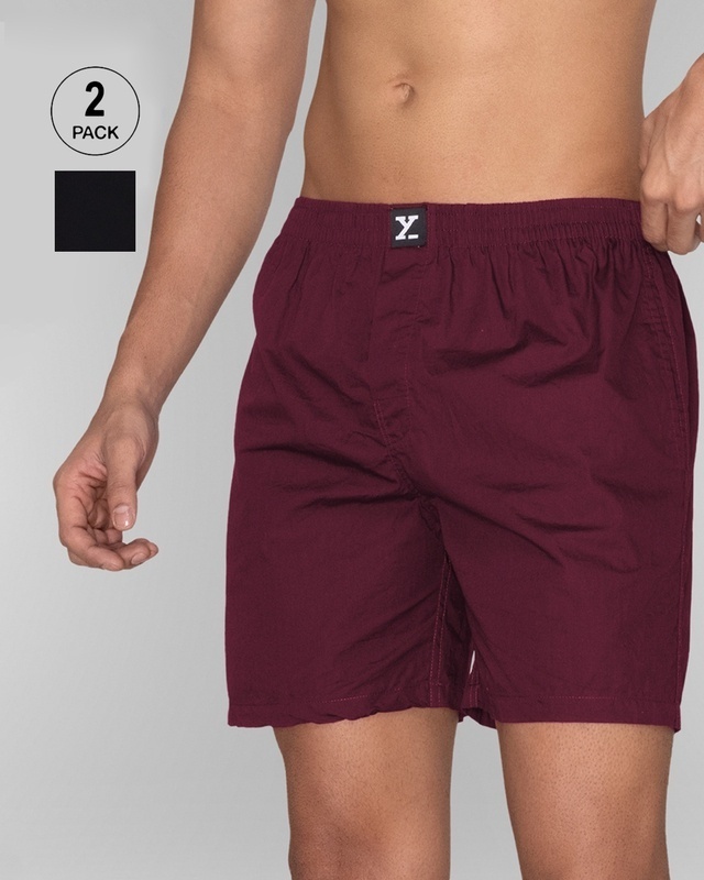 Shop Pack of 2 Men's Bold Burgundy & Black Knight Boxers-Front