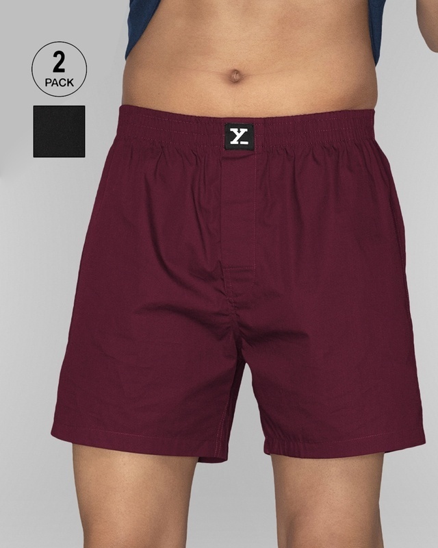 Shop Pack of 2 Men's Bold Burgundy & Black Knight Boxers-Front