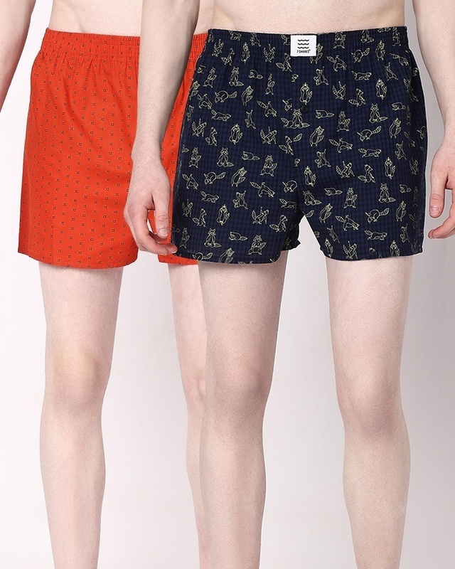 Shop Pack of 2 Men's Red & Blue All Over Printed Boxers-Front