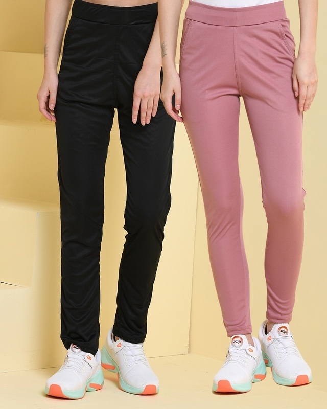 Shop Pack of 2 Women's Black & Pink Track Pants-Front