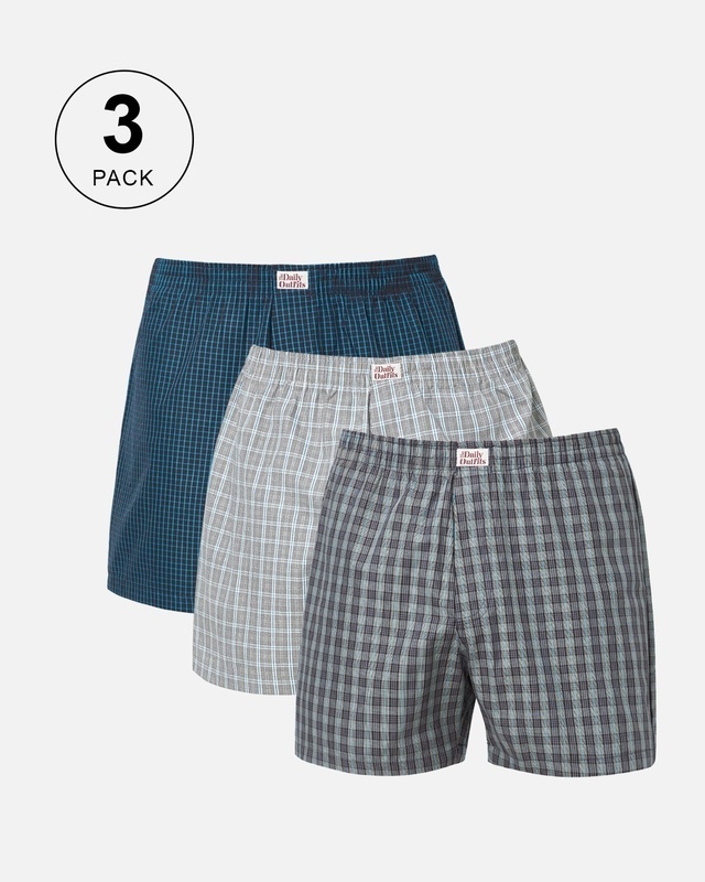 Shop Pack of 3 Men's Multicolor Checked Boxers-Front