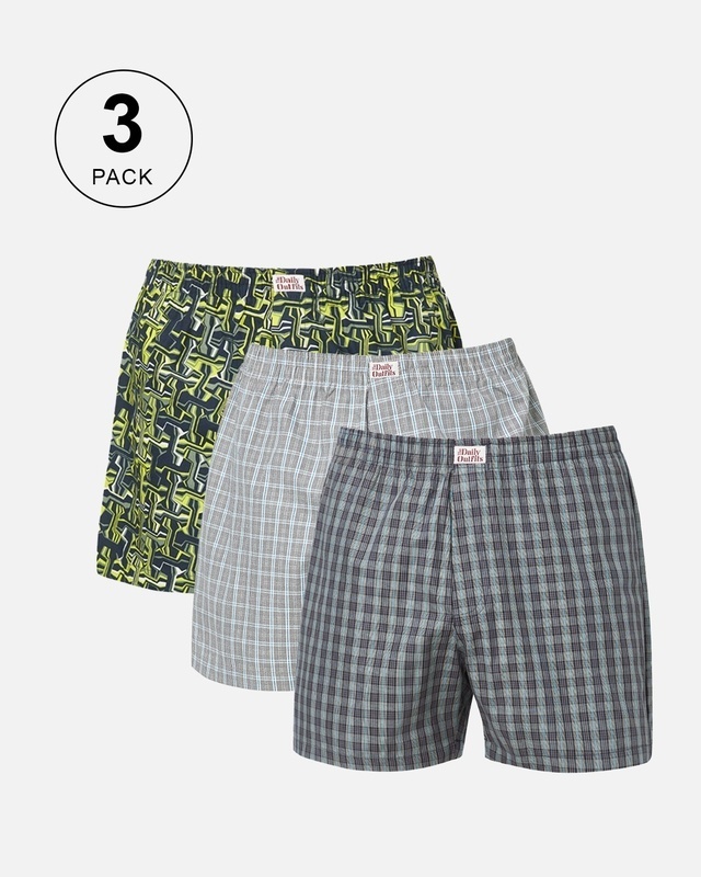Shop Pack of 3 Men's Multicolor Printed Boxers-Front