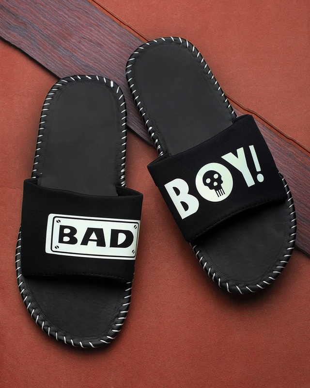 Shop Pampy Angel Flat BadBoy Black Slipper FlipFlops Slides for Men-Front
