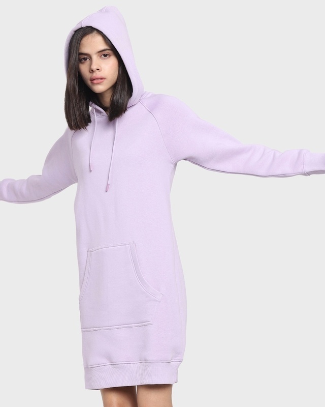 Shop Pastel Lilac Fashion Sweatshirt Hoodie Dress-Front