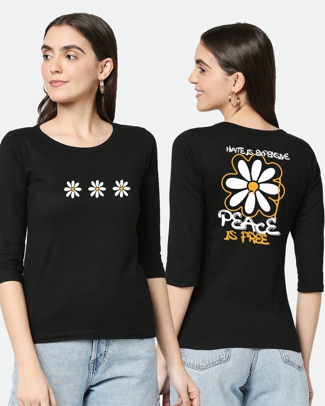 Shop Peace is Free Round Neck Sleeve T-shirt-Front