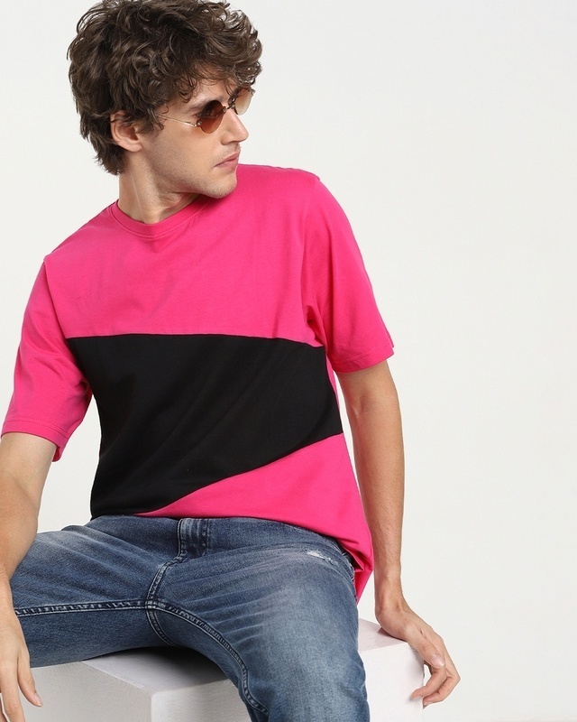Shop Peppy Pink Color Block T-Shirt-Front