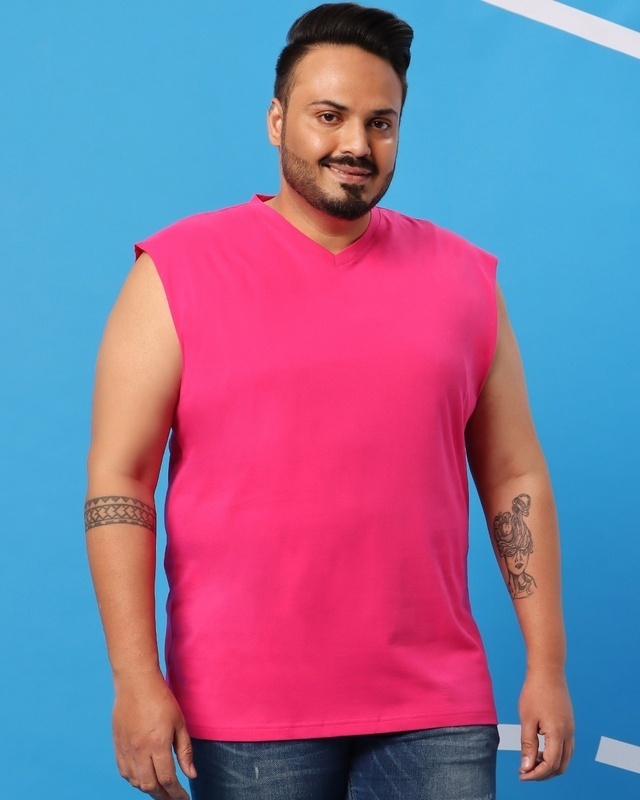 Shop Peppy Pink Plus Size V-Neck Vest-Front