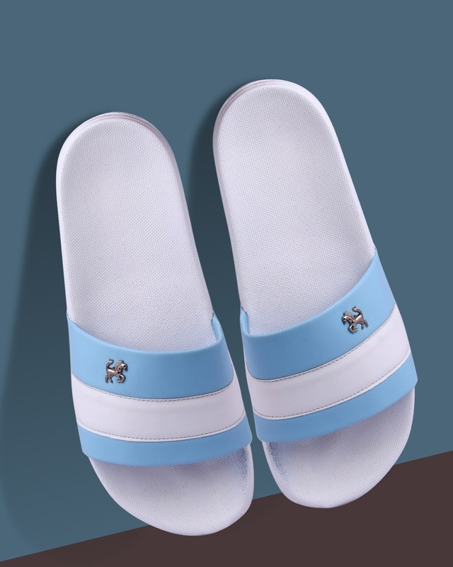 Shop Pery Pao Men's Blue Slip-On Sliders-Front