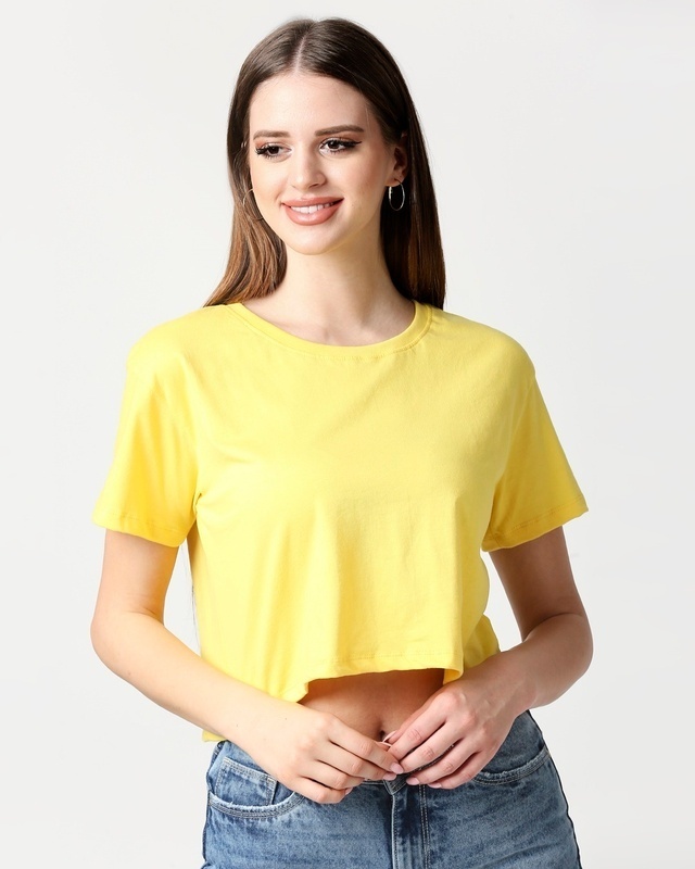 Shop Women's Yellow Boxy Crop Top-Front