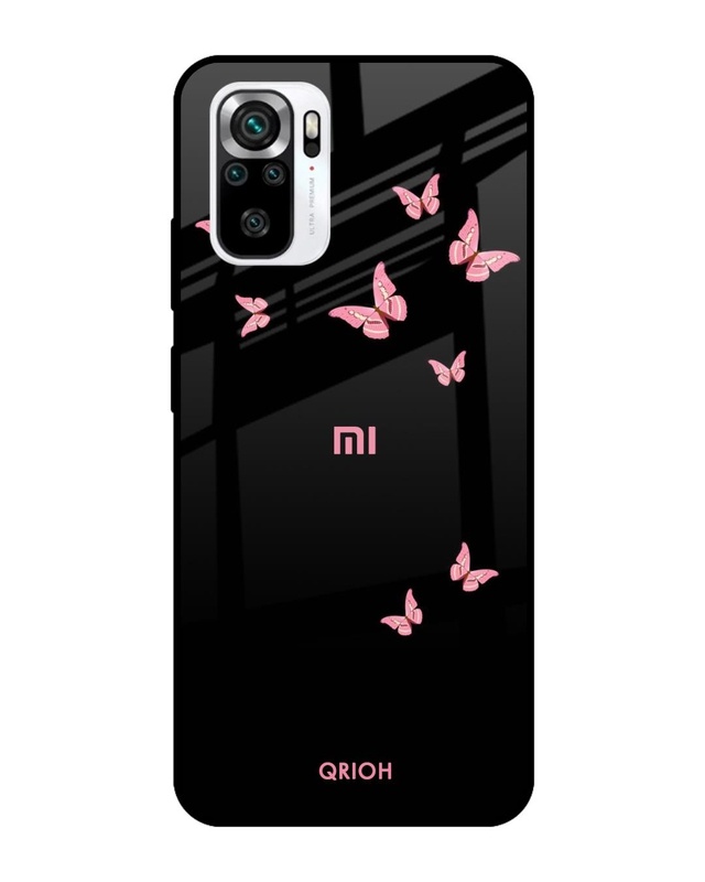 Shop Pink Butterfly Printed Premium Glass Case for Redmi Note 11 SE (Shock Proof,Scratch Resistant)-Front