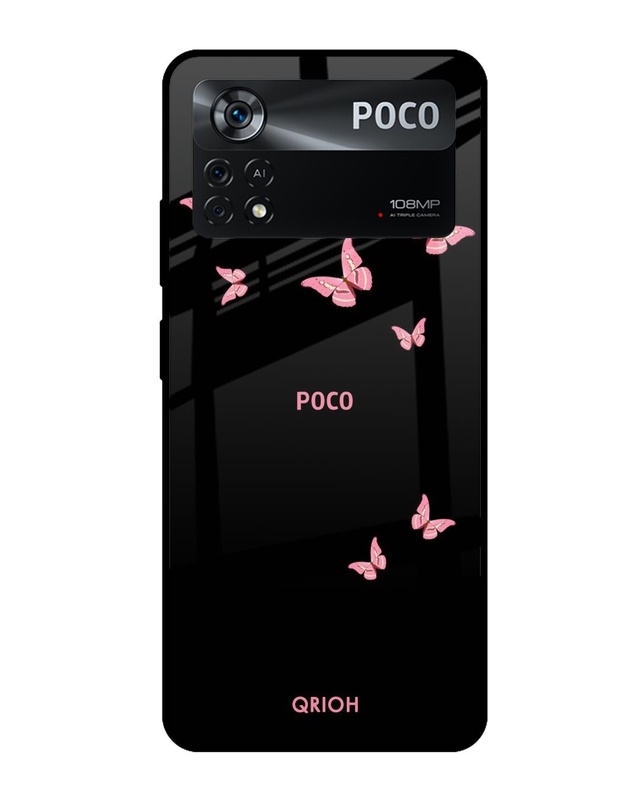 Shop Pink Butterfly Printed Designer Hard Cover for Poco X4 Pro 5G-Front