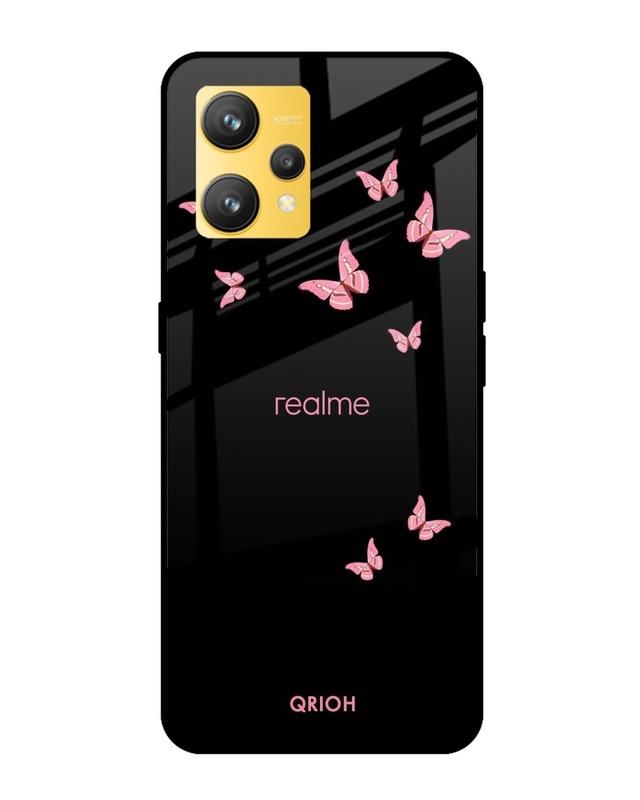 Shop Pink Butterfly Printed Premium Glass Cover for Realme 9 4G (Shock Proof, Scratch Resistant)-Front