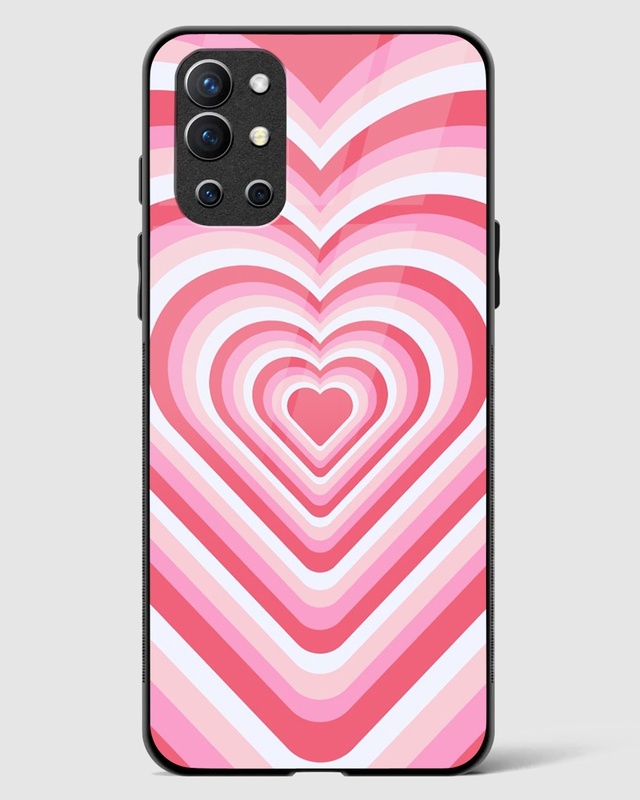 Shop Pink Flare Heart Y2K Premium Glass Case for OnePlus 9R-Front