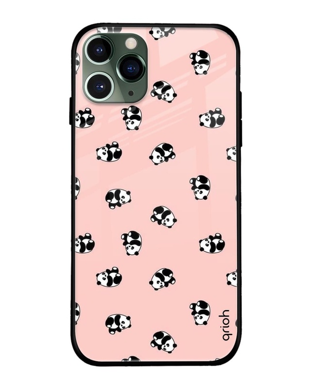 Shop Pink Panda Pattern Premium Glass Case for Apple iPhone 11 Pro Max (Shock Proof, Scratch Resistant)-Front