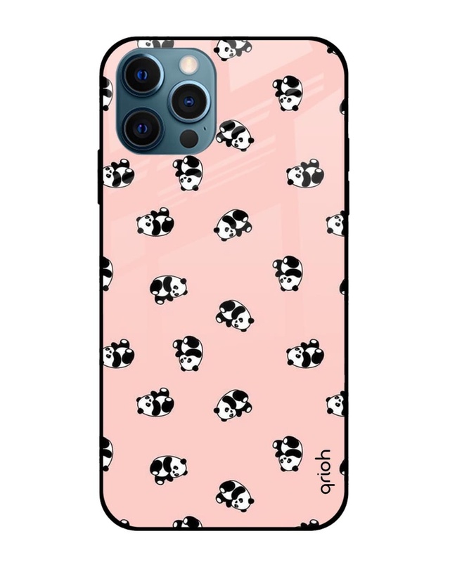 Shop Pink Panda Pattern Premium Glass Case for Apple iPhone 12 Pro Max (Shock Proof, Scratch Resistant)-Front