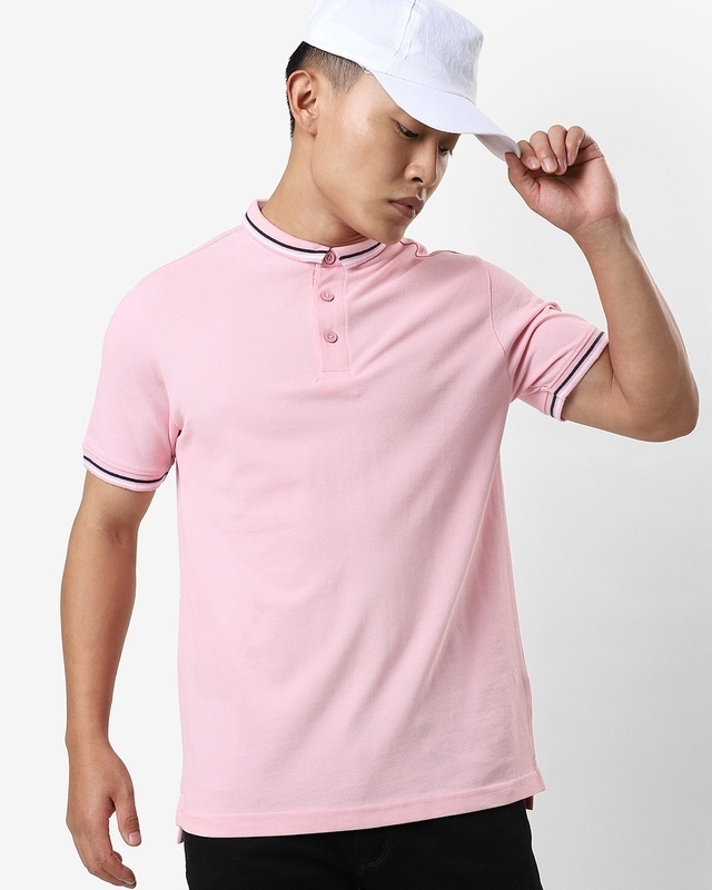 Shop Pink Short Collar Tipping Polo-Front