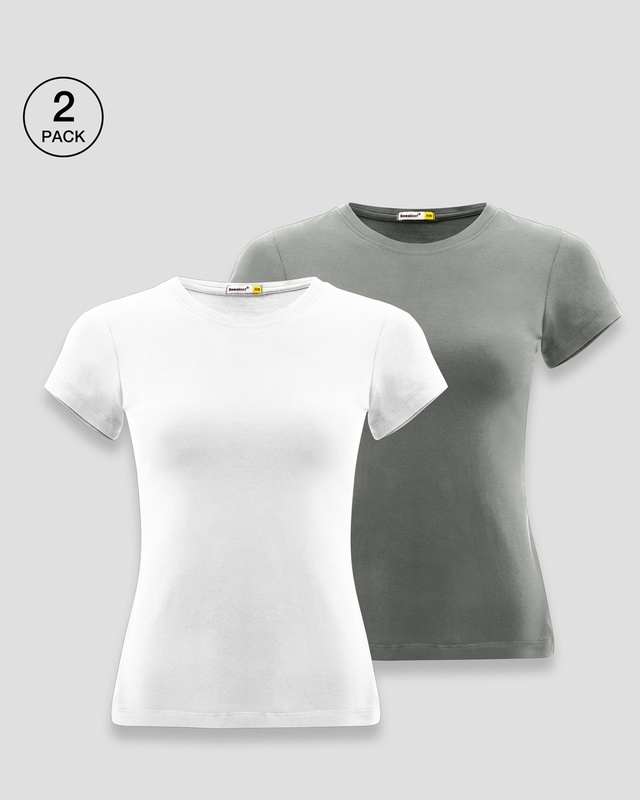 Shop Plain Half Sleeve T-shirt Round Neck - Combo-Front