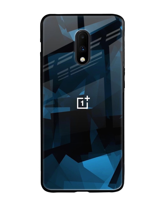 Shop Polygonal Blue Box Premium Glass Case For OnePlus 7(Shock Proof, Scratch Resistant)-Front