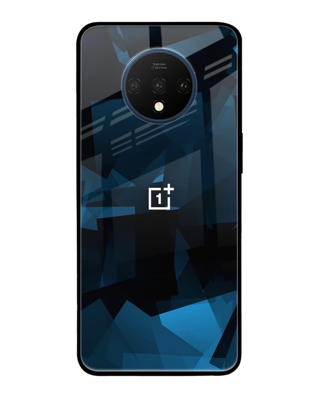 Shop Polygonal Blue Box Premium Glass Case For OnePlus 7T(Shock Proof, Scratch Resistant)-Front