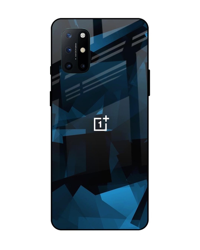 Shop Polygonal Blue Box Premium Glass Case For OnePlus 8T(Shock Proof, Scratch Resistant)-Front