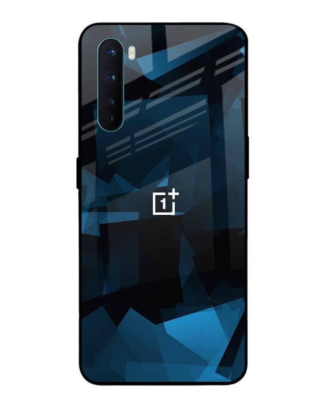 Shop Polygonal Blue Box Premium Glass Case For OnePlus Nord(Shock Proof, Scratch Resistant)-Front