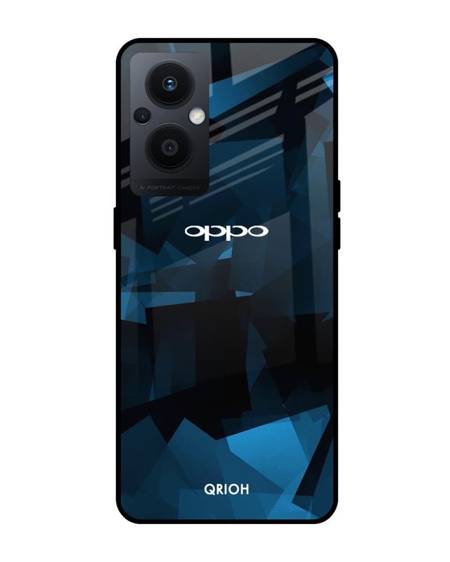 Shop Polygonal Blue Box Printed Premium Glass Case For Oppo F21s Pro 5G (Shock Proof,Scratch Resistant)-Front