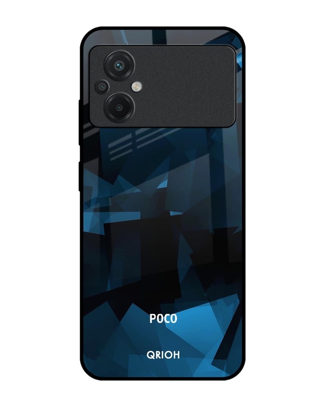 Shop Polygonal Blue Box Printed Premium Glass Case For Poco M5 (Shock Proof,Scratch Resistant)-Front